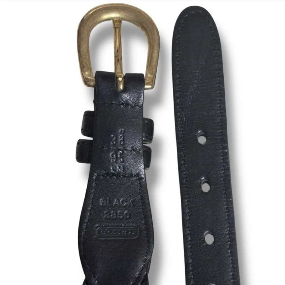 Coach Black Braided Leather Belt with Gold Buckle